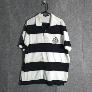 Polo Ralph Lauren Shirt Mens L Black White Striped Crest Logo Short Sleeve Pony